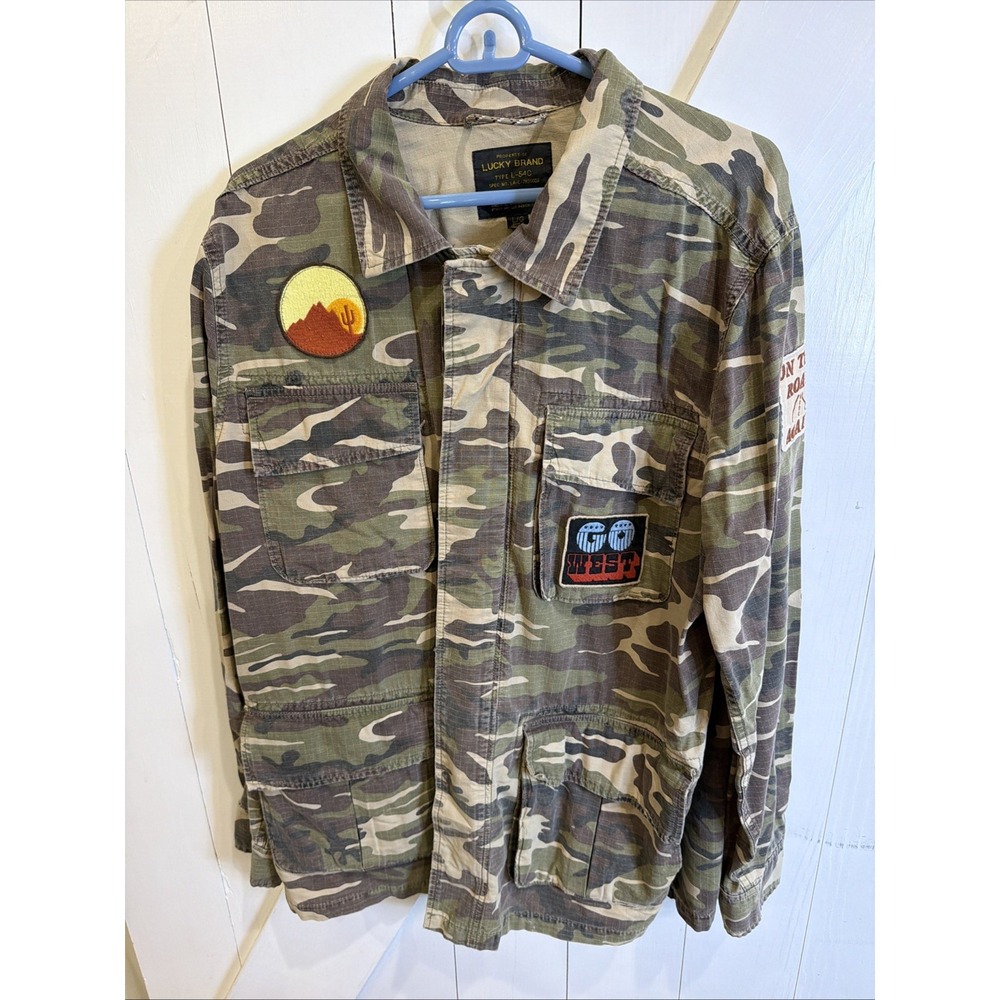 Lucky Brand Women's Long Sleeve Button Up Camo Printed Utility Jacket Large